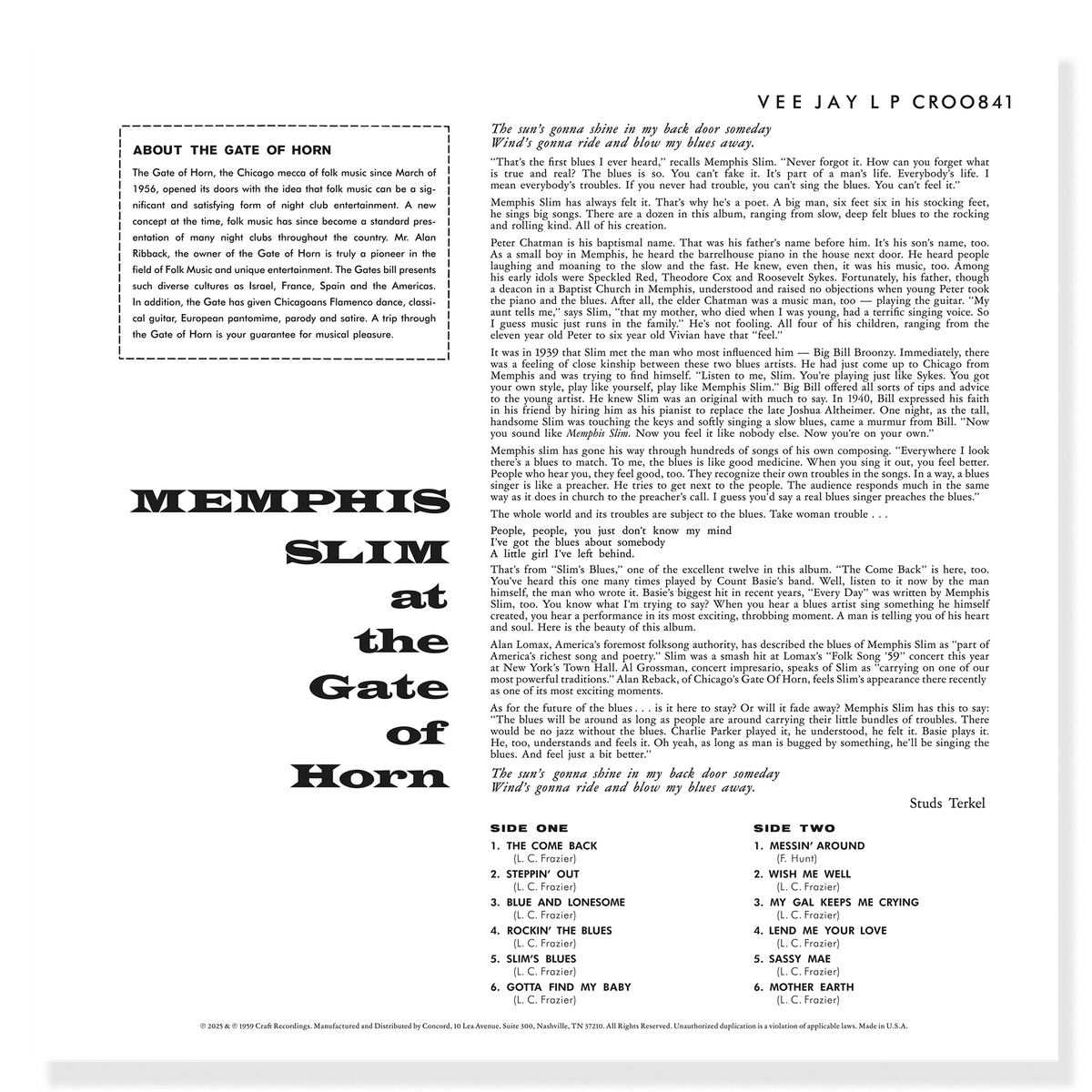 Memphis Slim - At The Gate of Horn (Collection Bluesville)